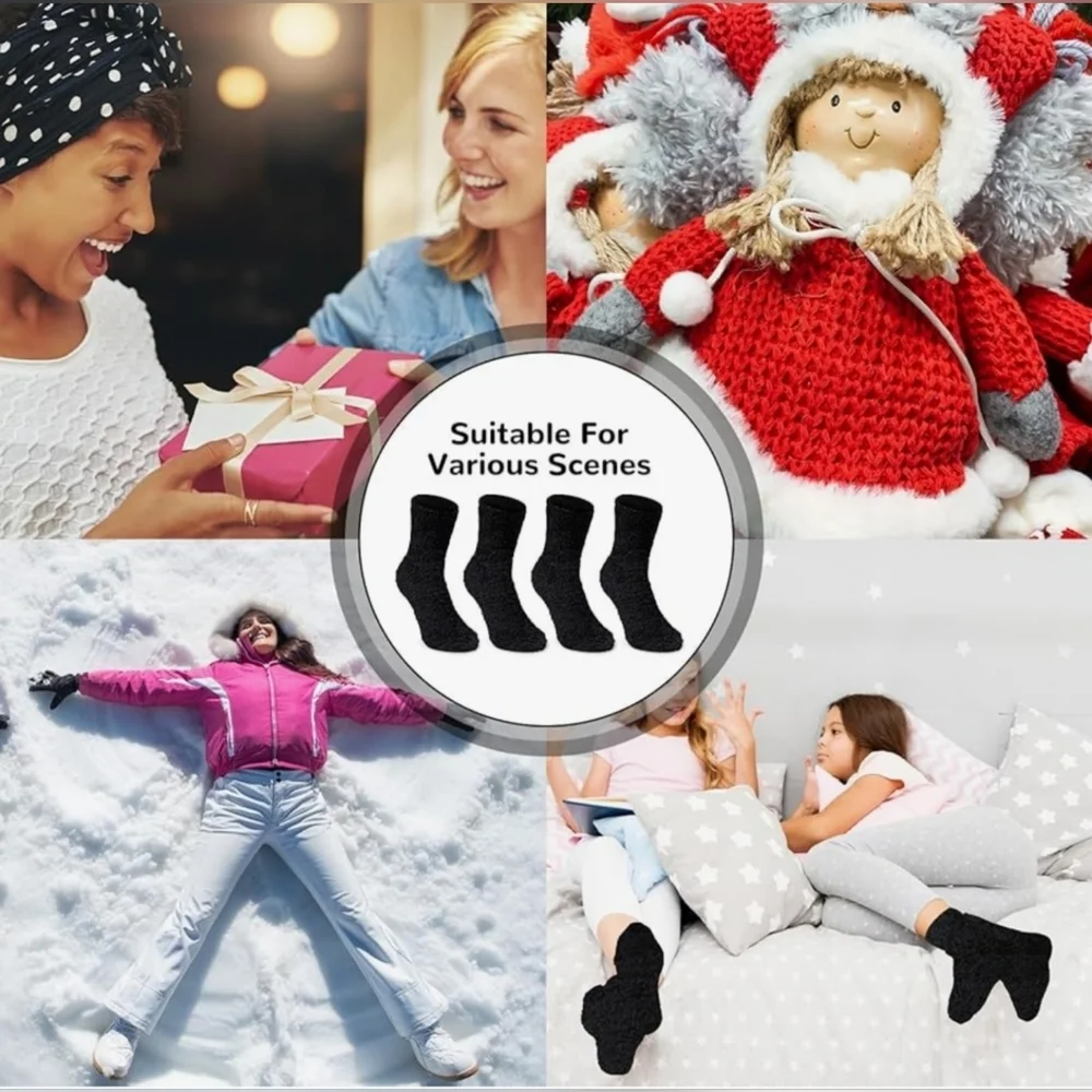 12 Pack Black Fuzzy Winter Socks